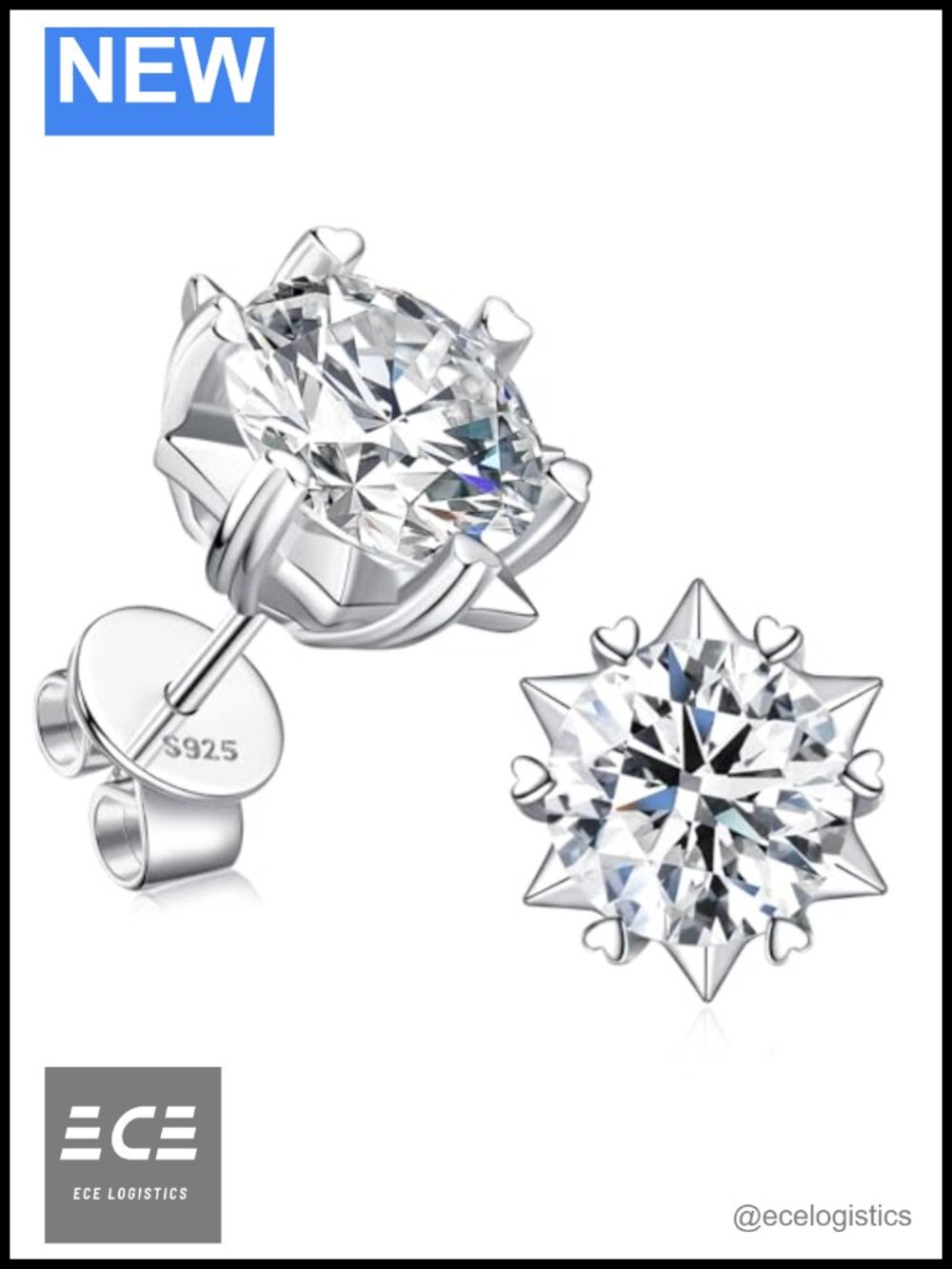 Moissanite Stud Earrings 2ct 4ct 6ct White Gold Plated 925 Sterling Silver